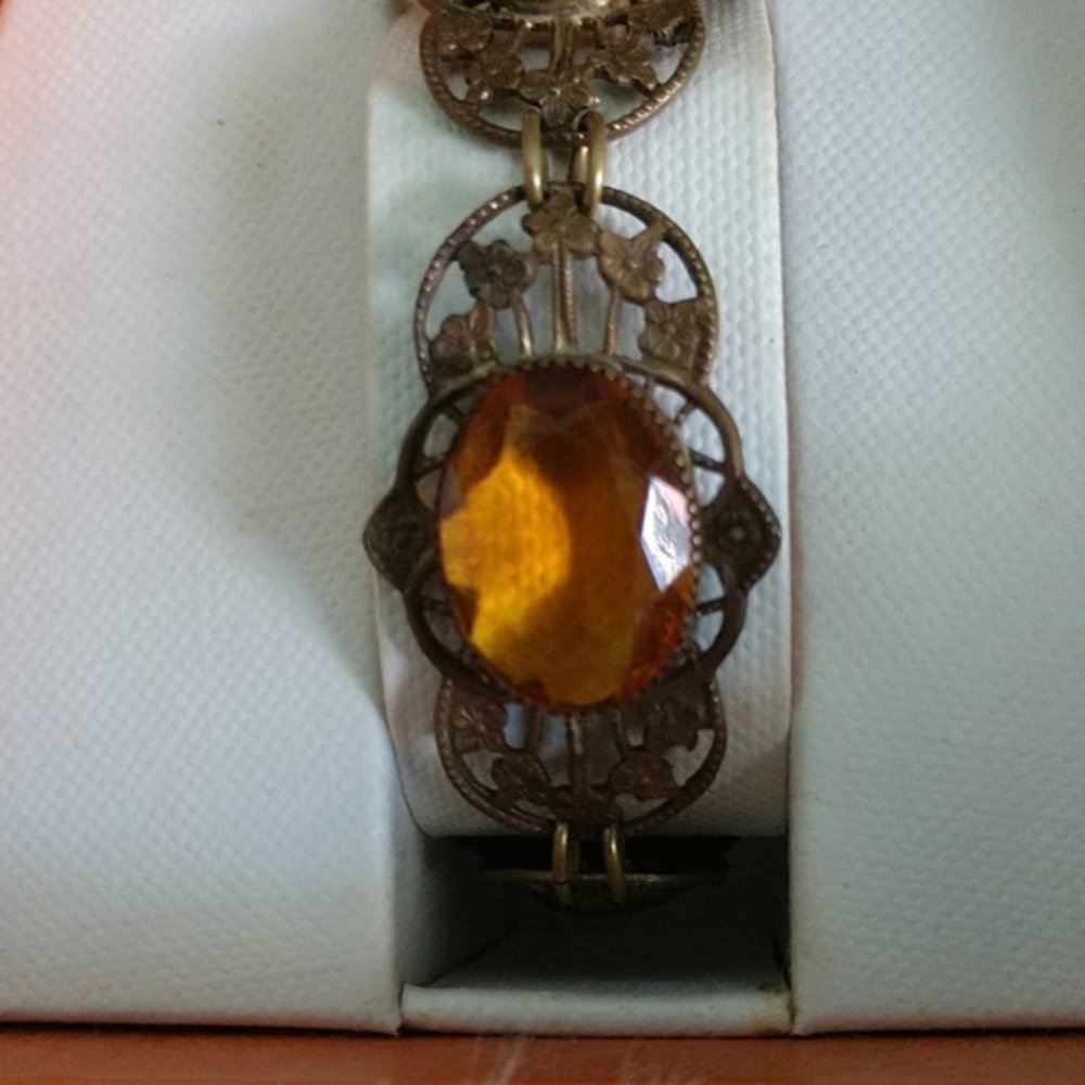ANTIQUE ART NOUVEAU Amber Colored Crystal Bracelet
